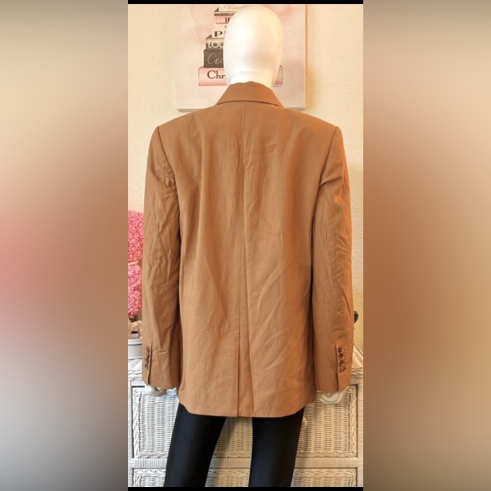 Oroton Double Breast Cotton Blazer Jacket Wide Peak Lapels in Toffee Size 10 NWT - Picture 6 of 11